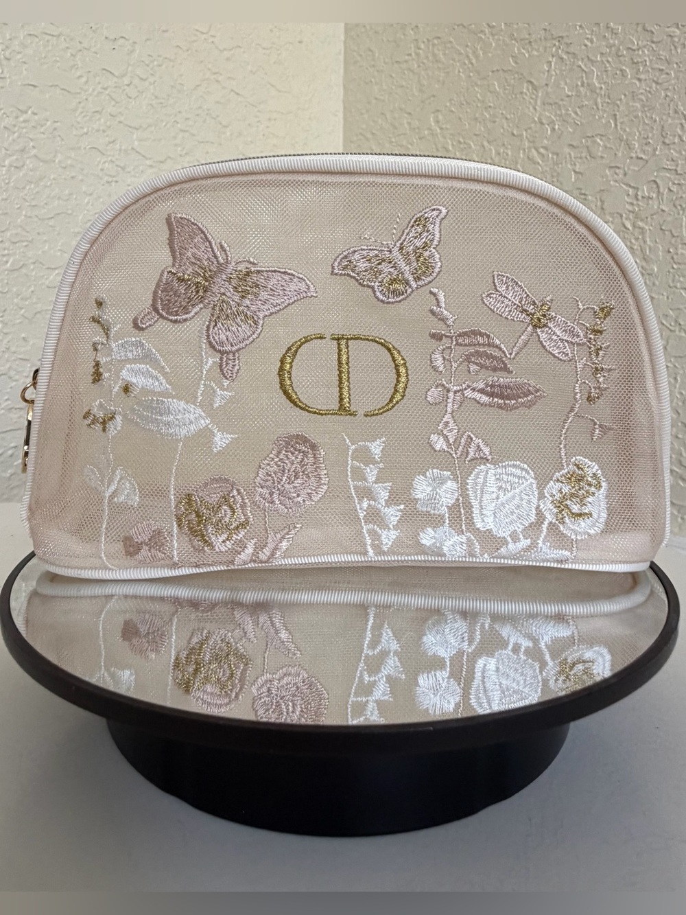 Dior Embroidered Butterfly Cosmetic Pouch - Cream & Gold and Gift Bag GWP